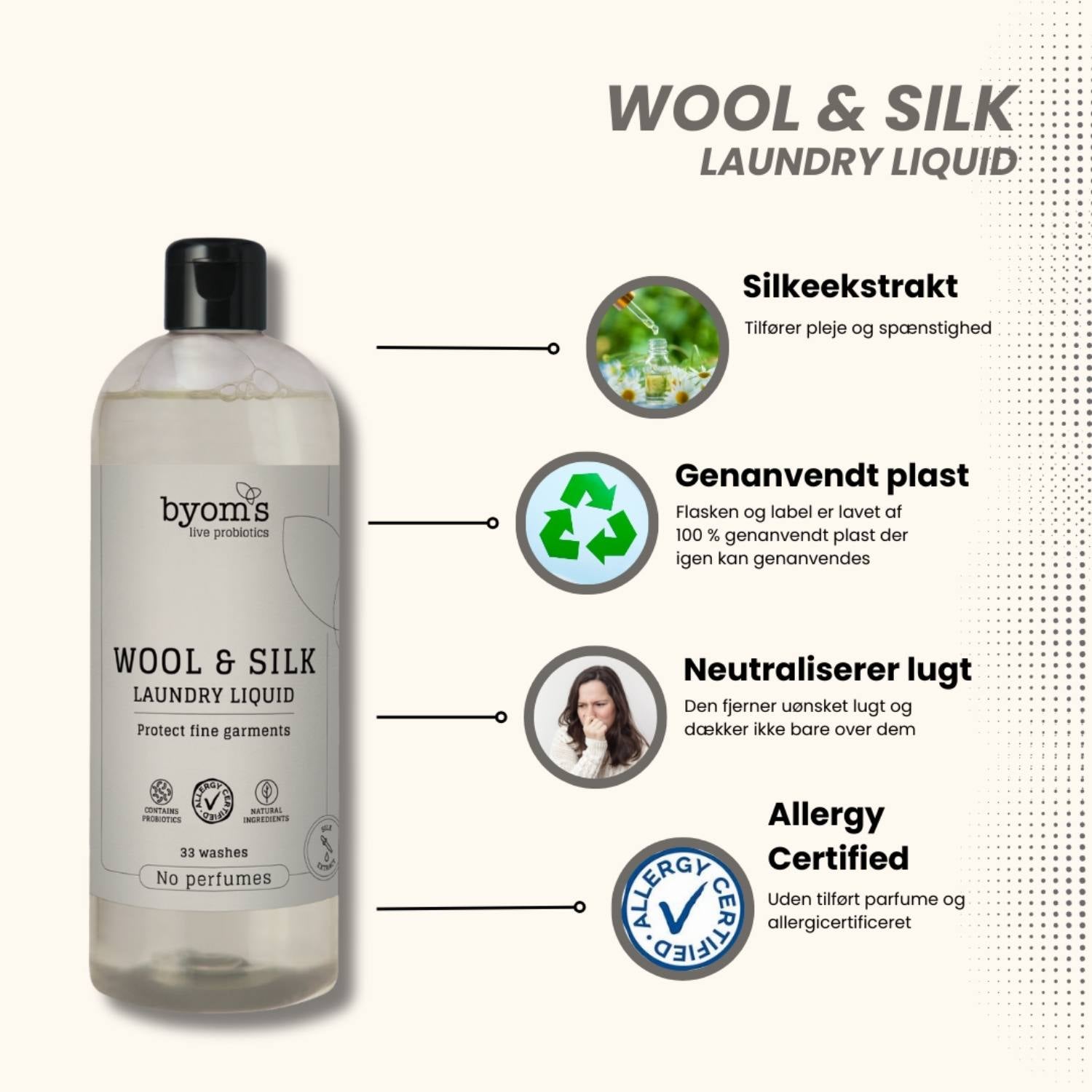 Vaskemiddel til dunprodukter samt uld og silke, probiotic