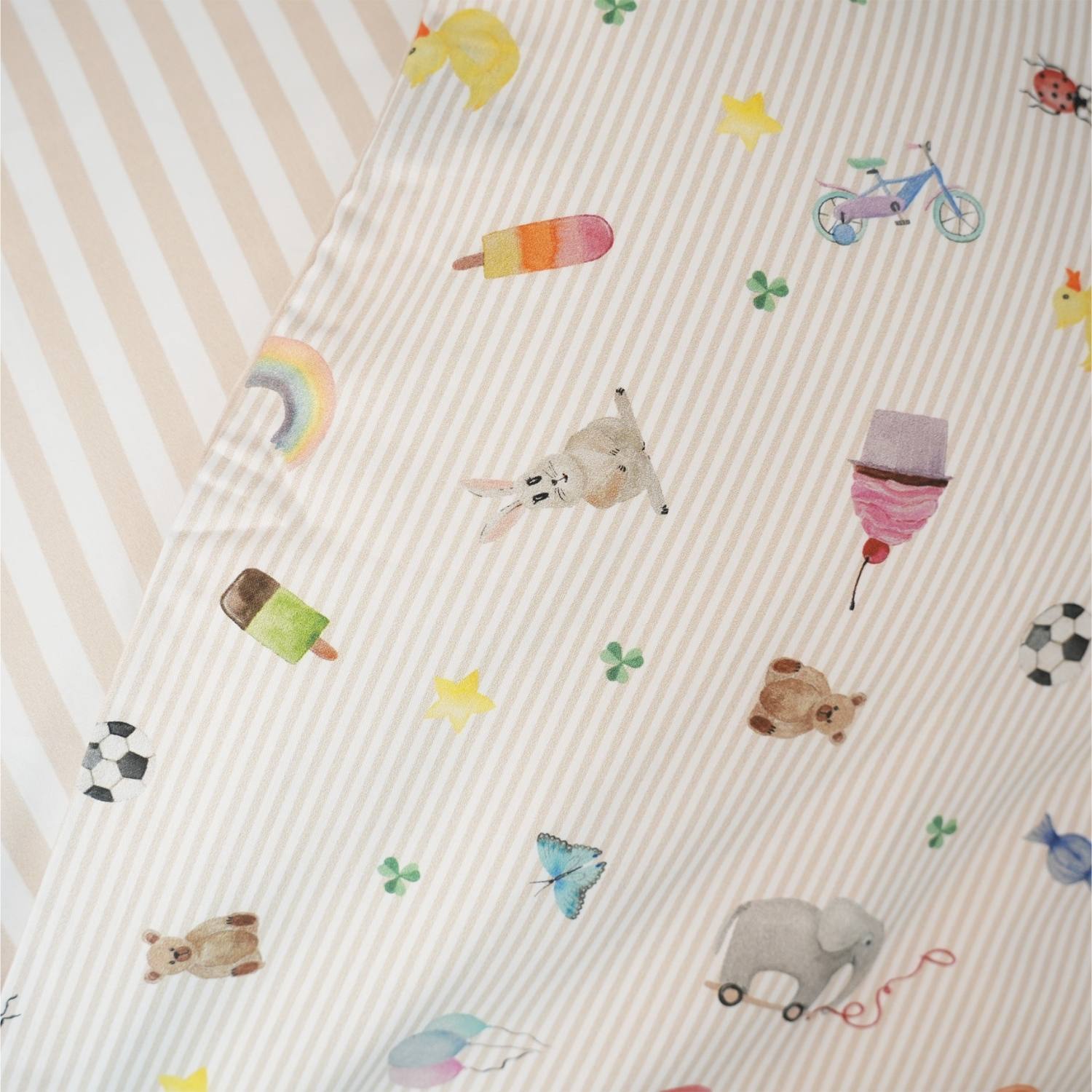 Junior Allergivenligt sengetøj bomuldssatin Play Beige (Høj TC - 300)