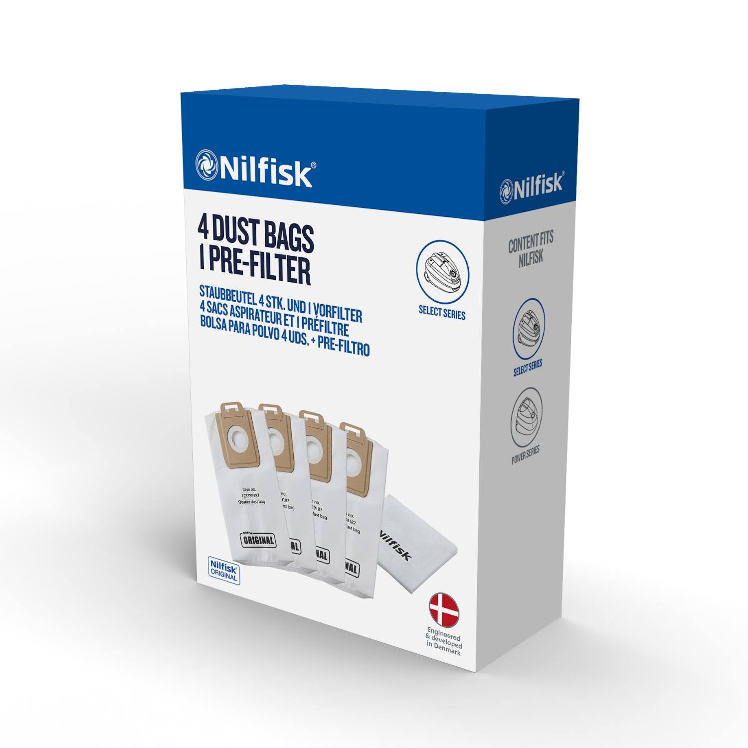 Støvsugerposer til Nilfisk Select (4 stk. + forfilter)