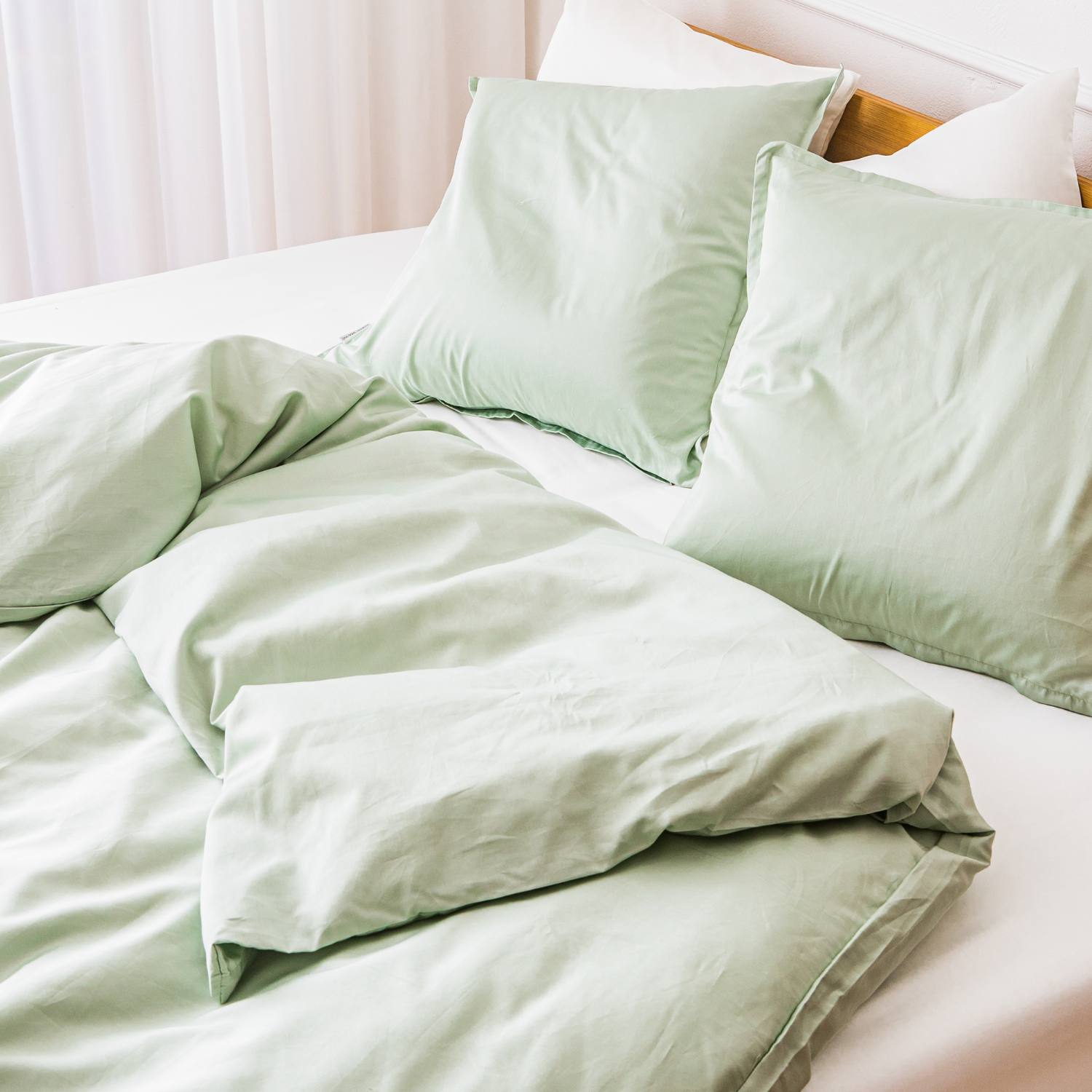 Allergivenligt sengetøj Egyptisk bomuldssatin Støvet Grøn (Høj TC - 400)